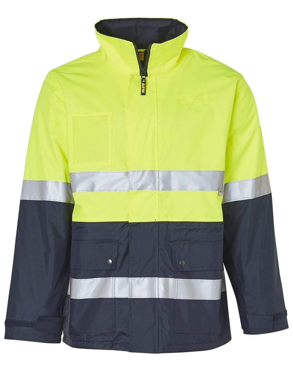 Hi-vis Long Line Jacket Polar With Fleece Lining SW50 Work Wear Australian Industrial Wear S Fluoro Yellow/Navy 